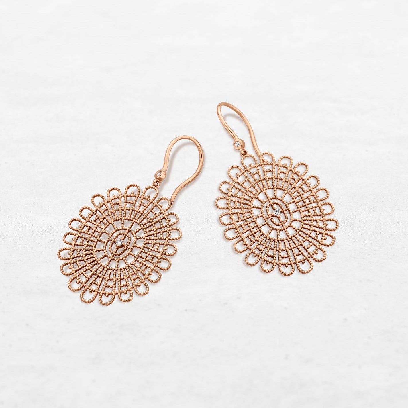 Timeless Embroidery Earrings | OE-8020A with natural diamonds and 18k gold, responsibly made in Antwerp.