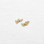 Diamond leaf earring studs in yellow gold made by O! Jewelry