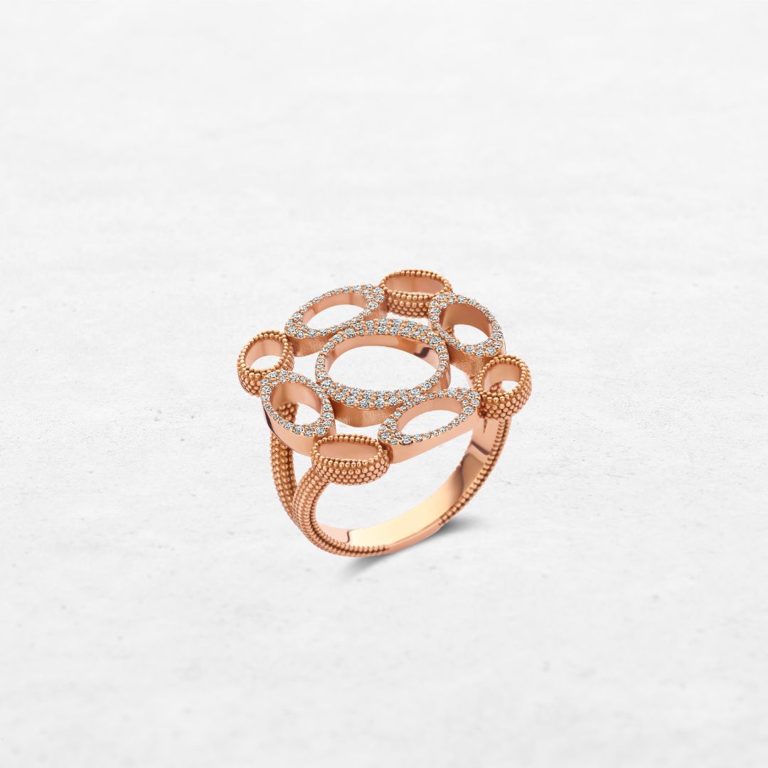 Luxury Emblem Ring Luminous | OR-8404 in 18-karat gold with hand-set natural diamonds, designed in Belgium.