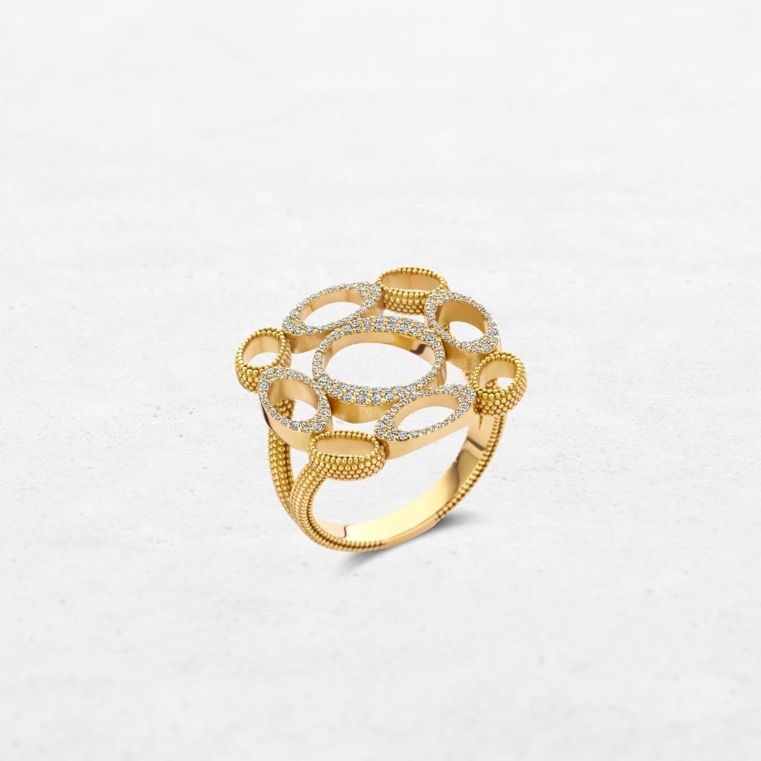 Luxury Emblem Ring Luminous | OR-8404 in 18-karat gold with hand-set natural diamonds, designed in Belgium.