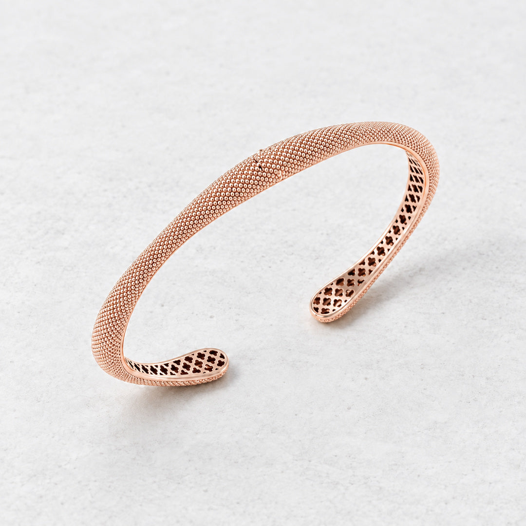 O! Jewelry OB-2030 textured cuff bracelet in rose 18 karat gold, alternate view
