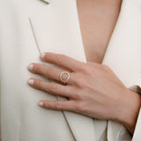 Circular open ring with diamonds set in the center circle edge in rose gold on hand made by O! Jewelry