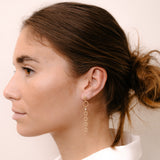 Model wearing circular earring by O! Jewelry on one side